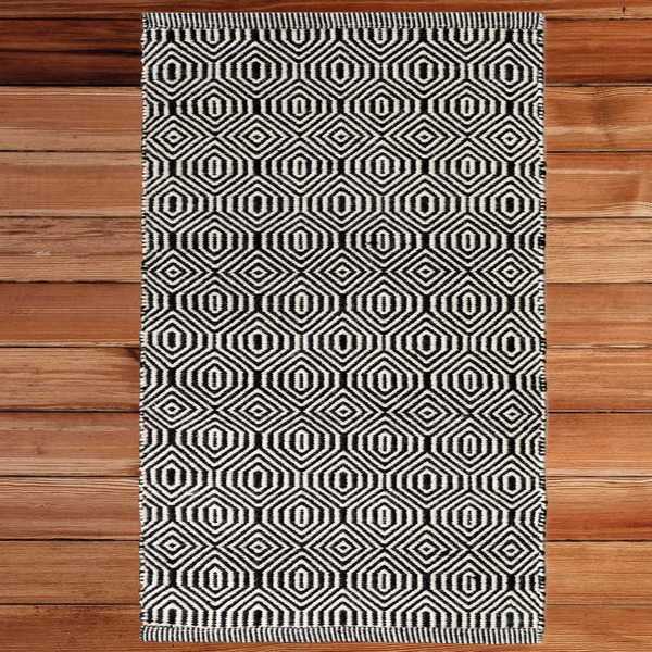 Deerlux Handwoven Black and White Geometric Wool Flatweave Kilim Area Rug, 2' x 3' QI003925.XXS